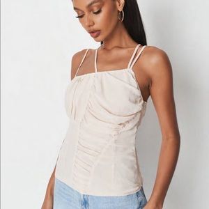 Missguided cream asymmetrical arm mesh top size us 4
